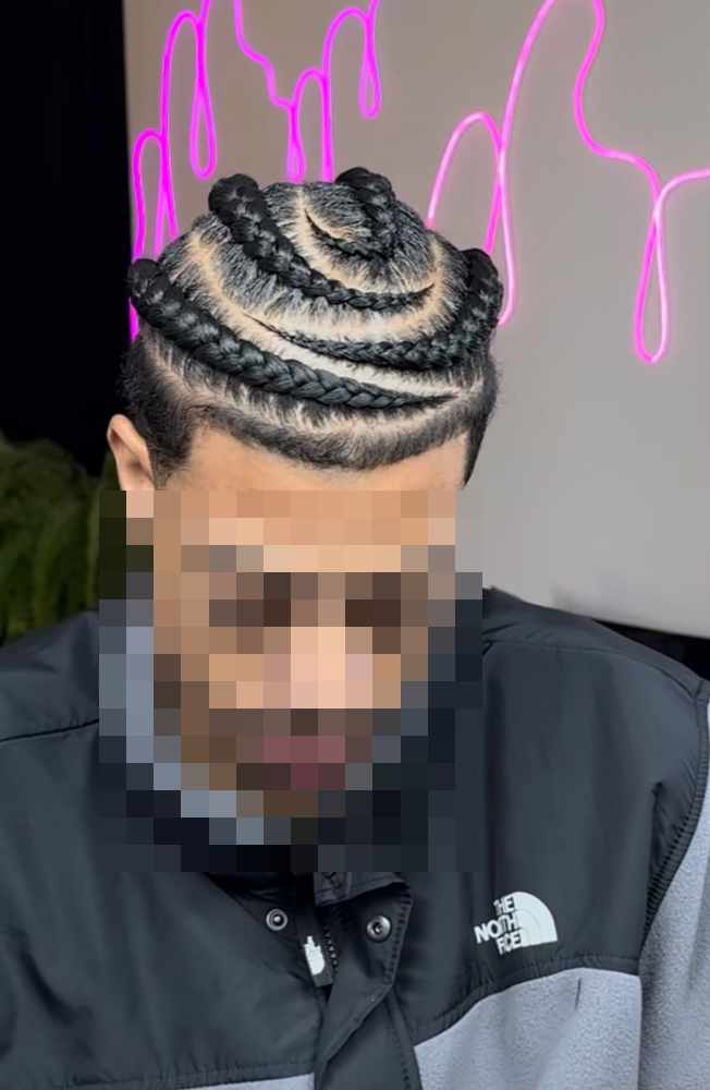 Seen from above: braids turning in circles around the crown